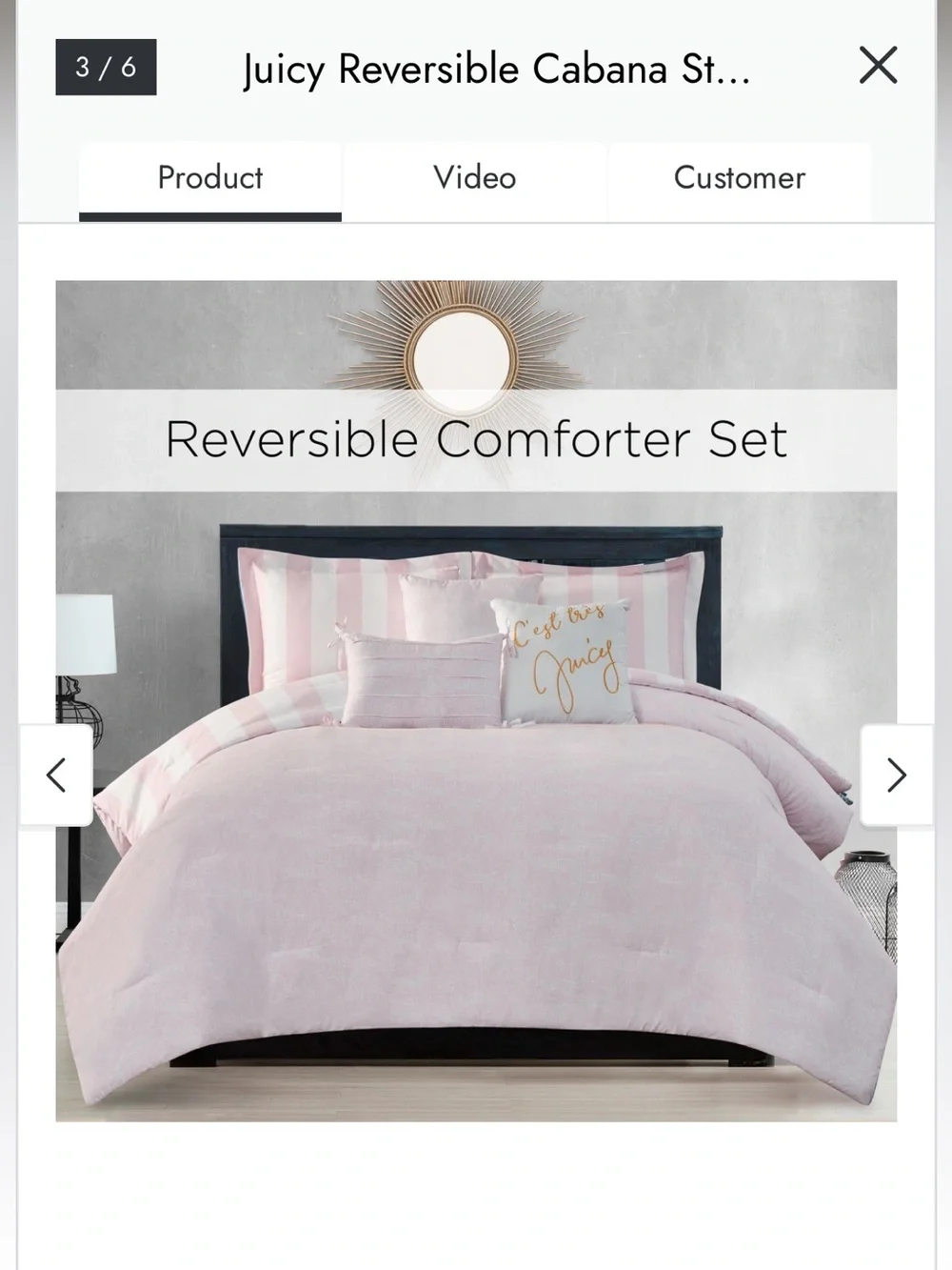 Juicy Couture Reversible Pink Cabana Stripe Comforter Set